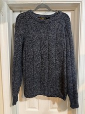 Vintage Eddie Bauer Mens XL Black/Blue Wool Blend Cable Knit Crewneck Sweater picture