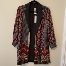 NEW Chico’s Damask Print Open Front Jacket Kimono Duster Size 0 Petite Boho picture