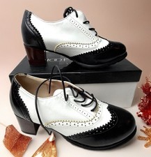 100FIXEO Women Block Heel Wingtip Oxford Shoes  Chunky Heel Saddle Shoes US 7 picture