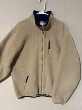 Vintage L.L. Bean Jacket Mens Large Beige Sherpa Fleece Full Zip High Pile USA picture