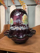 RARE VTG Fenton Fairy Lamp Amethyst Signed D. Robinson Hand-Painted Fence Geese picture