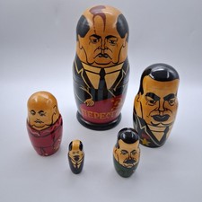 Vtg Soviet Russian Political Leaders Wooden Painted Nesting Dolls 5-piece Set picture
