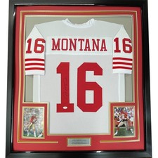 Framed Signed Joe Montana 35x39 San Francisco White Jersey JSA COA picture