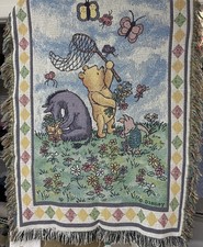 Vintage Disney Winnie the Pooh Woven Tapestry Throw Blanket 36x48 picture