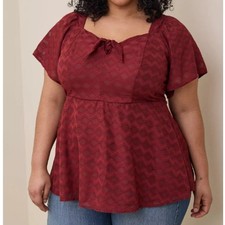 Torrid Womens Fit Flare Textured Chiffon Babydoll Top Plus Size 0X Cottagecore picture