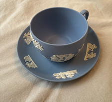 Wedgewood England Jasperware Pale Blue Demitasse Tea Cup w/ Saucer Vintage picture