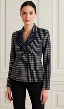 Carlisle New York Blazer Women 6 Blue Tan Tweed Double Breasted Preppy Mature picture
