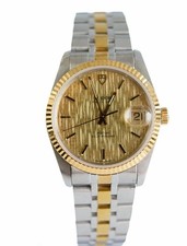 Tudor by Rolex Prince Date 74033 Gold Linen 18K Crown Automatic Two Tone Watch picture