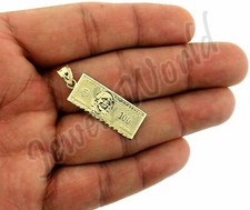10K Yellow Gold Men's $100 Dollar Bill Pendant Diamond Cut, 10KT Real Gold, NEW picture
