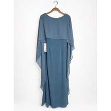 Azazie Dion Twilight Blue Bridesmaid Formal Maxi Dress Cape Overlay Size A12 NWT picture