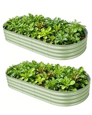 2Pack 6x3x1ft Galvanized Raised Garden Bed Outdoor Oval Planter Box - Green picture