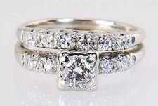 Wedding Bridal Ring Set Art Deco Round Lab Created Diamond 14K White Gold Filled picture