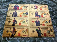 Rare *COMPLETE* 8 pc 24k Gold Foil Plated DC Heroes Banknote Set  Superman picture