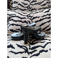 Vintage Colin Stuart Y2K Black Leather Wooden Platform Mules Studded Heel Size S picture