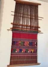 Textile Art Woven Wall Hanging Vintage Guatemalan “In-Progress Loom Tapestry”  picture