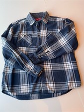 Wrangler Navy and White Plaid Button-Down Shirt Flannel 100% Cotton Men’s XL picture