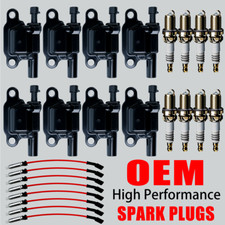 8X OEM Ignition Coil & Iridium Spark Plugs & Wires For Chevy GMC 5.3 6.2L UF413 picture