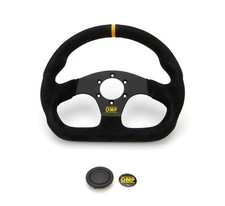 OMP Super Quadro Steering Wheel 320 mm Diameter Flat 3-Spoke Black Suede Yellow  picture