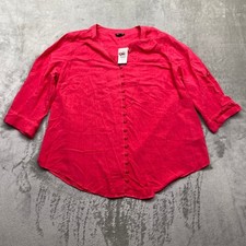 Torrid Harper Challis Pink/Red Rayon Button Front 3/4 Sleeve V-Neck Top 12 NWT picture