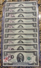 1976 First Day Issue $2 Bills - Sequential Set (10) - April 13, 1976 Stamped picture