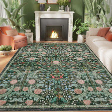 8x10 Washable Area Rug Non Slip Boho Floral Vintage Living Room Carpet Green picture