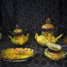 Antique Hand Painted Nippon Porcelain Tea/Serving Set  -  Cobalt, Gold, Floral picture