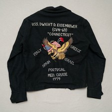 Vintage 70s US Navy USS Dwight Eisenhower Souvenir Jacket Mens Small Military picture