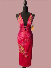 NWT Mandalay Julian Joyce Beaded Embellished Cocktail Dress Hot Pink Satin Sz 6 picture