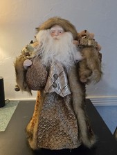 VTG 2007 Old World Santa Christmas Tree Topper Figurine Gold Brown Brocade Fur picture
