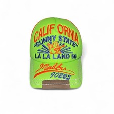 Vintage TRUE RELIGION California Malibu 90265 Trucker Hat Bright Green & orange picture