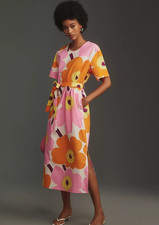Marimekko Kemut Unikko Poplin Midi Dress Anthropologie Cotton Floral 2 (32) NEW picture