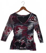 Vintage 2000s Whimsigoth Cyber Y2K Statement Print Sheer Layering Shirt picture
