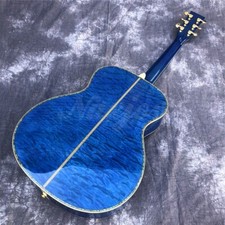 40 Inch Blue Solid Spruce OM Type Acoustic Guitar Maple Body Abalone Ebony picture