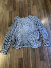 Vintage Y2K Blue velvet floral embroidered fairycore blouse picture