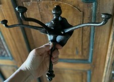 LARGE Antique Vintage Design Cast Iron Retractable 3 Arm Wall Hook Coat Hanger picture