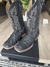 Cody James Men's Exotic Pirarucu Western Boots Black Broad Square Toe Size 8.5 picture