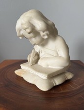 Antique 19th c. Alabaster Girl Bust signed by C Ghilli , 6 1/2