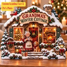Personalized Grandma Winter Cottage Wooden Block picture