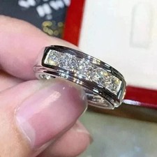 Natural Diamond 3.30Ct Round Cut 14K White Gold Solid Women's Band Ring picture