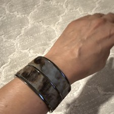 NEW Vintage Allsaints Black & Gray Wide Chrome Cuff Bracelet Cuff Chain Link picture