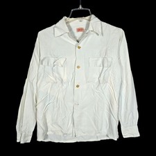 VTG 50s Penney's Towncraft Shirt Mens Small Green Long Sleeve Loop Collar Rayon picture