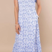 Sugarlips Women's Maxi Dress X-Small White Blue Print 100% Cotton picture