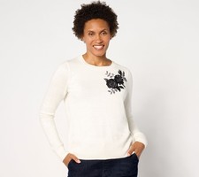 Studio Park Women's Top Sweater Sz L X Jane Treacy Placed Floral White A665371 picture