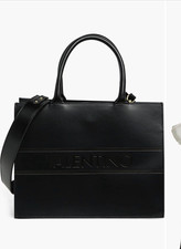 Valentino by Mario Valentino Black Medium Tote Logo, Detachable Strap, Pockets picture
