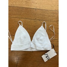 NWT Zara Ribbed Triangle Bralette, White, Size S picture