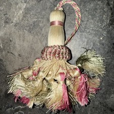 Vintage French Tassel Furniture Key Fob Shades of Pink and Green Silk Cotton picture