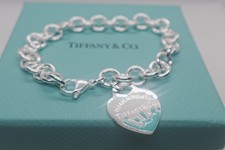 NewTllFANYCoSterling Silver Jewelry Heart Tag bule Bracelet picture