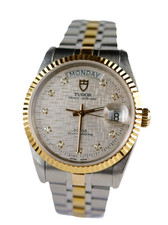 TUDOR PRINCE DATE-DAY REF. 76213 LINEN DIAMOND DIAL TWO-TONE 18K CROWN AUTOMATIC picture