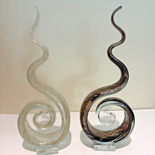 Vintage Murano Style Art Glass Ribbon Swirl Sculptures Metallic Handmade 16” picture