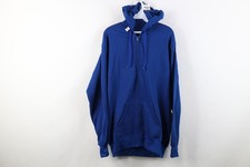 Deadstock Vtg 60s 70s Mens Large Tall Blank Full Zip Hoodie Sweatshirt Blue USA picture